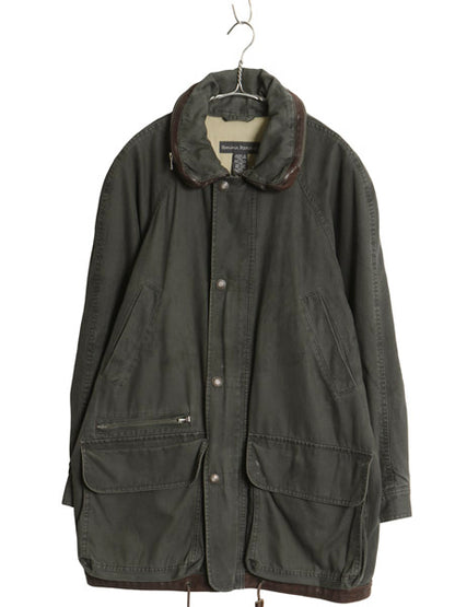 90s バナナリパブリック ハーフコート メンズ XS 古着 オールド ハンティング フィールド コットン キャンバス 本革レザー 切替 ジャケット