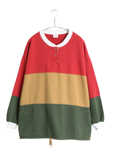 90s ジャンセン ヘンリーネック スウェット レディース XL 程/ オールド 裏起毛 トレーナー ボックス 大きいサイズ マルチカラー トップス