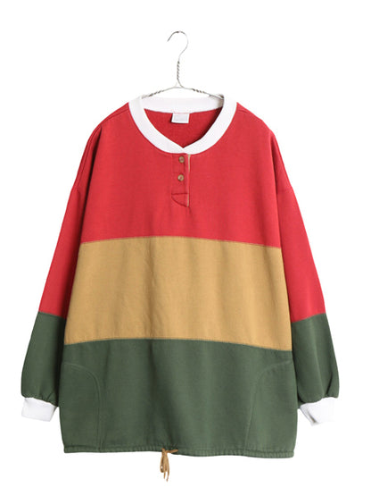 90s ジャンセン ヘンリーネック スウェット レディース XL 程/ オールド 裏起毛 トレーナー ボックス 大きいサイズ マルチカラー トップス