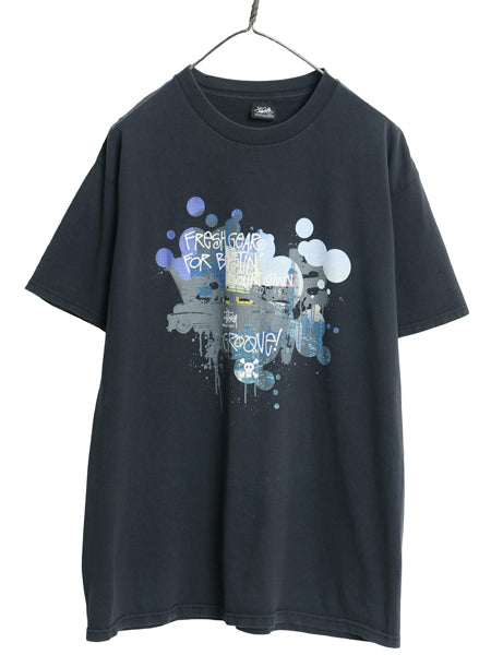 ステューシー イラスト プリント Tシャツ メンズ L / 古着 グラフィック アート ロゴ スカル ヘビーウェイト コットン カットソー ブラック