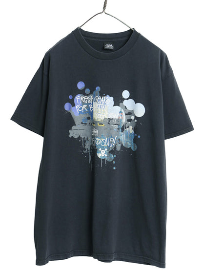 ステューシー イラスト プリント Tシャツ メンズ L / 古着 グラフィック アート ロゴ スカル ヘビーウェイト コットン カットソー ブラック