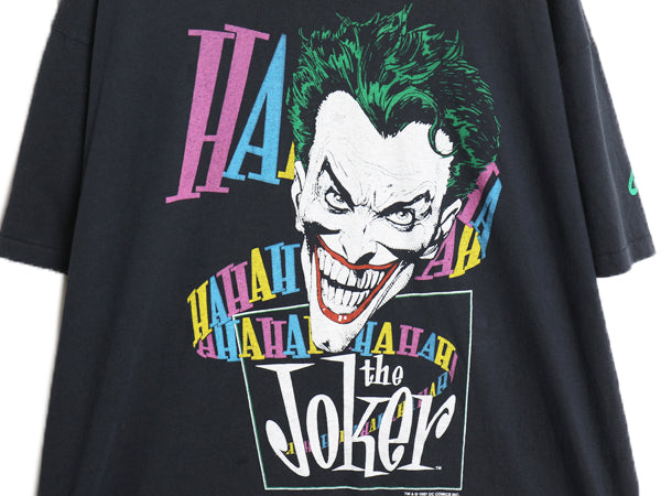 80s USA製 ★ DCコミック ジョーカー イラスト プリント Tシャツ メンズ XL / 古着 ヴィンテージ 当時物 キャラクター アニメ アメコミ 黒