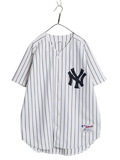 90s USA製 ヤンキース ベースボール シャツ メンズ XXL 程/ オールド MLB オフィシャル ラッセル 大リーグ ユニフォーム 大きいサイズ 野球