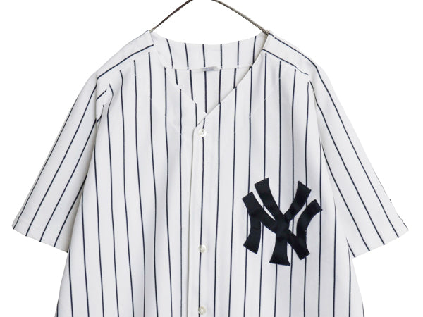 90s USA製 ヤンキース ベースボール シャツ メンズ XXL 程/ オールド MLB オフィシャル ラッセル 大リーグ ユニフォーム 大きいサイズ 野球