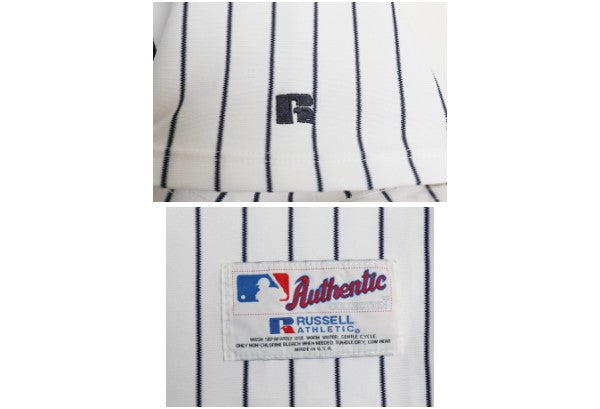 90s USA製 ヤンキース ベースボール シャツ メンズ XXL 程/ オールド MLB オフィシャル ラッセル 大リーグ ユニフォーム 大きいサイズ 野球