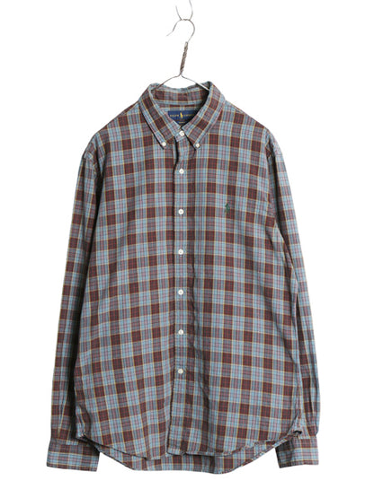 ラルフローレン チェック 長袖 ボタンダウン シャツ メンズ XL / ポロ SLIM FIT オックスフォード ワンポイント ポニー 細身 大きいサイズ