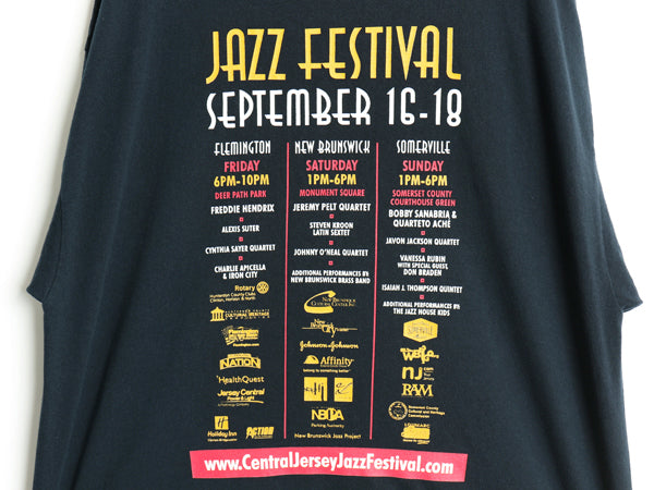 ジャズ フェス アート イラスト 両面 プリント Tシャツ メンズ XL 音楽 グラフィック ヘビーウェイト コットン カットソー 大きいサイズ 黒