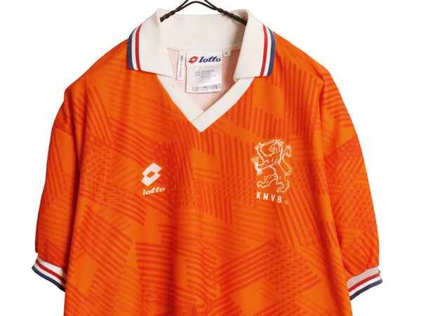 90s ☆ Lotto オランダ 代表 サッカー ユニフォーム メンズ XL / オールド 92 93 当時物 フットボール ナショナル ホーム 襟付き オレンジ