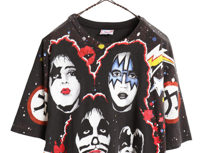 90s USA製 ★ キッス オールオーバー プリント Tシャツ メンズ XL 古着 オールド 当時物 バンド ロック シングルステッチ 黒 大きいサイズ