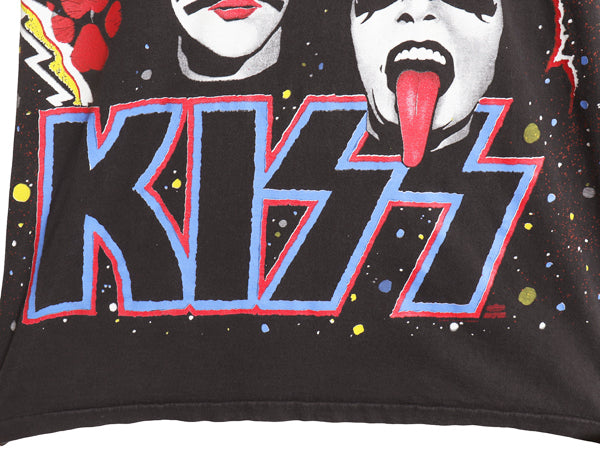 90s USA製 ★ キッス オールオーバー プリント Tシャツ メンズ XL 古着 オールド 当時物 バンド ロック シングルステッチ 黒 大きいサイズ