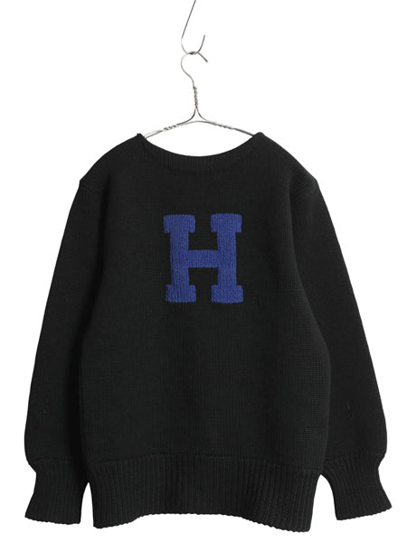 40s 50s ★ レタード ニット セーター メンズ S 程/ 古着 ヴィンテージ アワード ヘビーウェイト ウール ローゲージ ボートネック ブラック