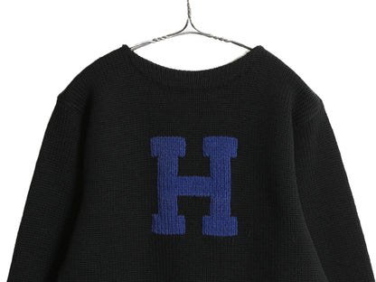 40s 50s ★ レタード ニット セーター メンズ S 程/ 古着 ヴィンテージ アワード ヘビーウェイト ウール ローゲージ ボートネック ブラック