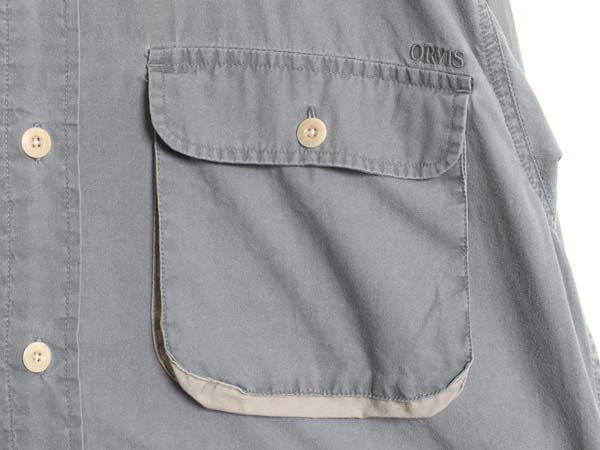 90s オービス 長袖 フィッシング シャツ メンズ S / オールド アウトドア サファリ ワーク コットン 長袖シャツ 無地 ポケット付き グレー