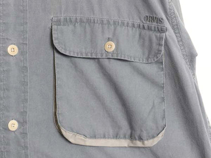 90s オービス 長袖 フィッシング シャツ メンズ S / オールド アウトドア サファリ ワーク コットン 長袖シャツ 無地 ポケット付き グレー