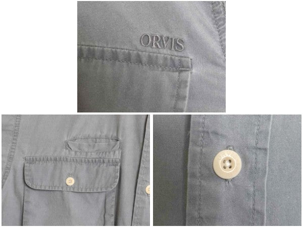 90s オービス 長袖 フィッシング シャツ メンズ S / オールド アウトドア サファリ ワーク コットン 長袖シャツ 無地 ポケット付き グレー