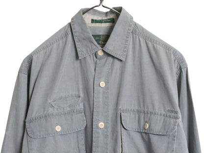 90s オービス 長袖 フィッシング シャツ メンズ S / オールド アウトドア サファリ ワーク コットン 長袖シャツ 無地 ポケット付き グレー