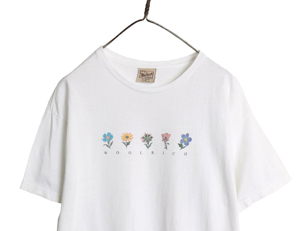 90s USA製 ウールリッチ フラワー アート イラスト プリント 半袖 Tシャツ メンズ レディース M オールド ヘビーウェイト 花柄 シンプル 白