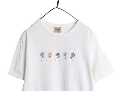 90s USA製 ウールリッチ フラワー アート イラスト プリント 半袖 Tシャツ メンズ レディース M オールド ヘビーウェイト 花柄 シンプル 白