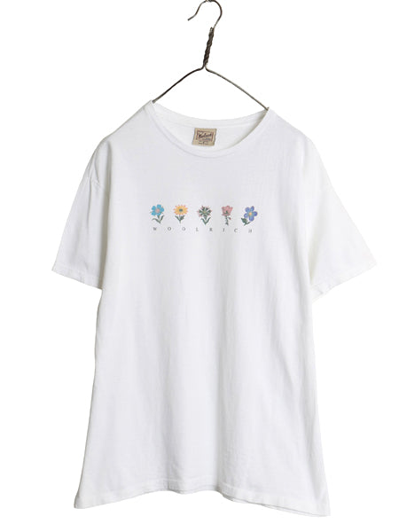 90s USA製 ウールリッチ フラワー アート イラスト プリント 半袖 Tシャツ メンズ レディース M オールド ヘビーウェイト 花柄 シンプル 白