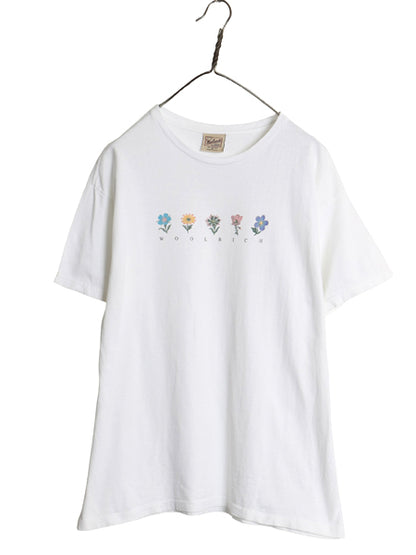 90s USA製 ウールリッチ フラワー アート イラスト プリント 半袖 Tシャツ メンズ レディース M オールド ヘビーウェイト 花柄 シンプル 白