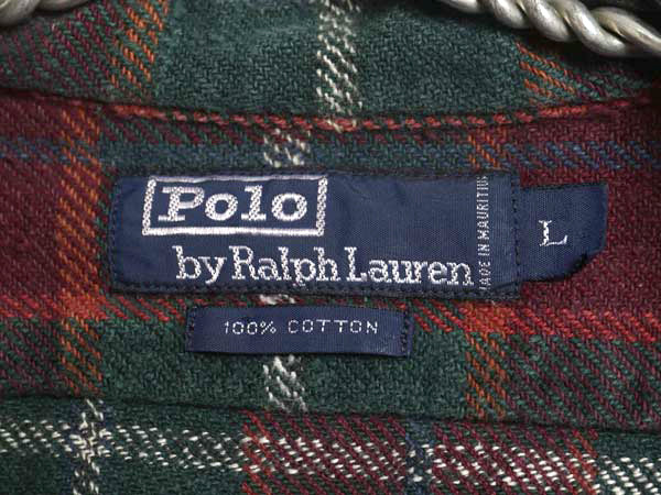 90s ポロ ラルフローレン チェック 長袖 ヘビー フランネル シャツ メンズ L / オールド 長袖シャツ ネルシャツ ヘビーウェイト コットン