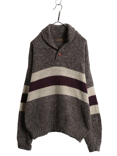 90s USA製 エディーバウアー ショールカラー ボーダー ウール ニット セーター メンズ L / 古着 オールド 黒タグ アウトドア プルオーバー 