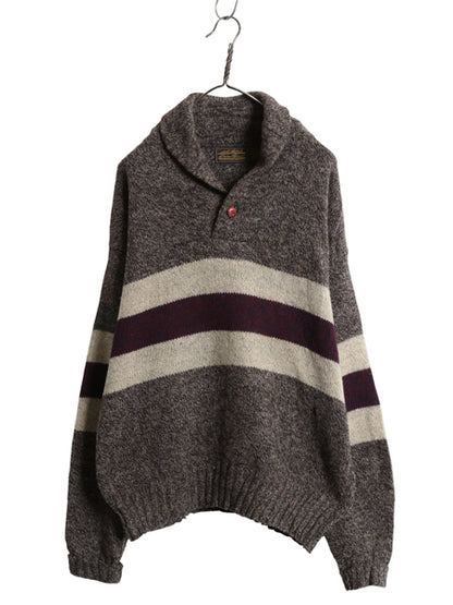 90s USA製 エディーバウアー ショールカラー ボーダー ウール ニット セーター メンズ L / 古着 オールド 黒タグ アウトドア プルオーバー 