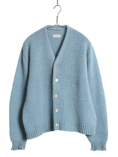 60s 70s ★ モヘア ニット カーディガン メンズ M / 古着 ヴィンテージ ウール セーター 毛足 毛長 シャギー 前開き グランジ 無地 ブルー
