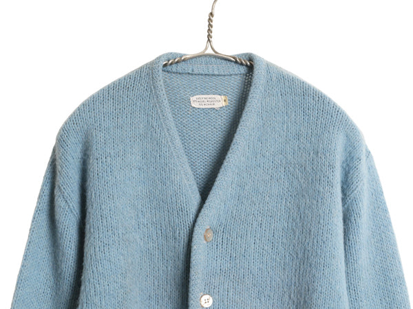 60s 70s ★ モヘア ニット カーディガン メンズ M / 古着 ヴィンテージ ウール セーター 毛足 毛長 シャギー 前開き グランジ 無地 ブルー