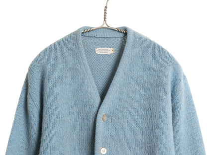 60s 70s ★ モヘア ニット カーディガン メンズ M / 古着 ヴィンテージ ウール セーター 毛足 毛長 シャギー 前開き グランジ 無地 ブルー