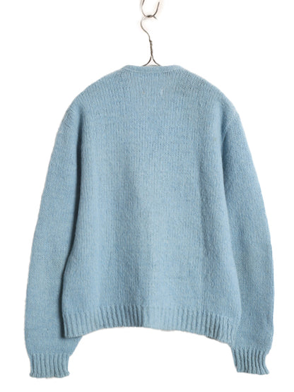 60s 70s ★ モヘア ニット カーディガン メンズ M / 古着 ヴィンテージ ウール セーター 毛足 毛長 シャギー 前開き グランジ 無地 ブルー