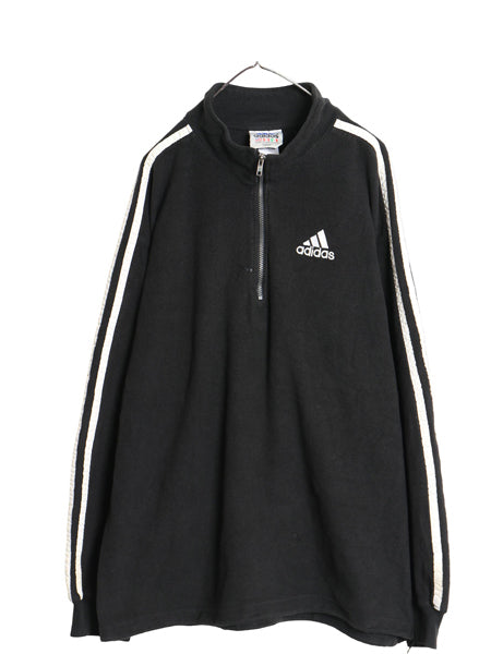 90s アディダス ハーフジップ フリース ジャケット メンズ XL オールド プルオーバー ハイネック ブルゾン 3ライン 大きいサイズ ブラック