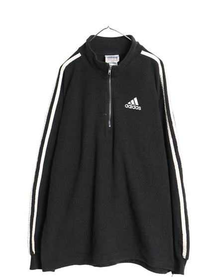 90s アディダス ハーフジップ フリース ジャケット メンズ XL オールド プルオーバー ハイネック ブルゾン 3ライン 大きいサイズ ブラック