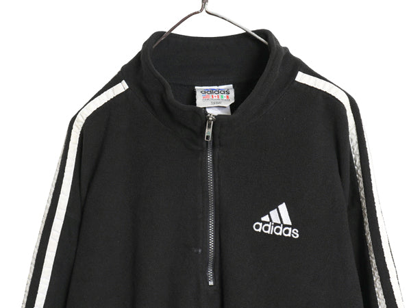 90s アディダス ハーフジップ フリース ジャケット メンズ XL オールド プルオーバー ハイネック ブルゾン 3ライン 大きいサイズ ブラック