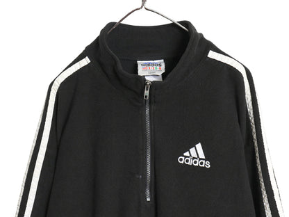90s アディダス ハーフジップ フリース ジャケット メンズ XL オールド プルオーバー ハイネック ブルゾン 3ライン 大きいサイズ ブラック
