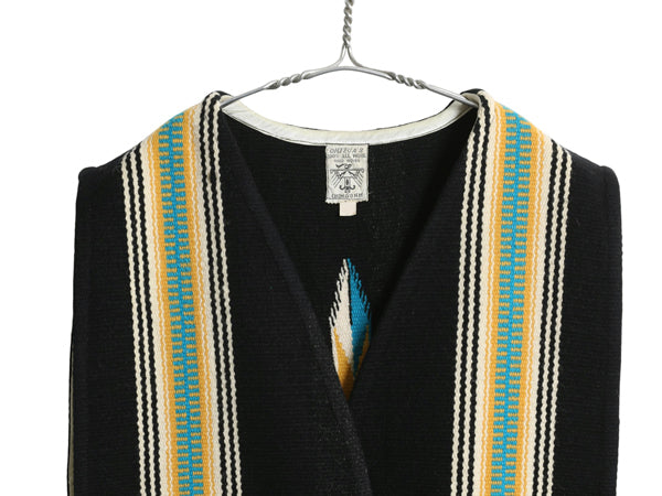 60s 70s ★ オルテガ チマヨ ベスト 44 レディース L メンズ M 程/ 古着 ヴィンテージ ネイティブ ナバホ 手織り ウール ブランケット 黒