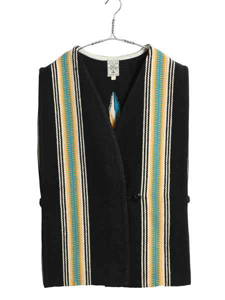 60s 70s ★ オルテガ チマヨ ベスト 44 レディース L メンズ M 程/ 古着 ヴィンテージ ネイティブ ナバホ 手織り ウール ブランケット 黒