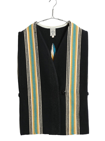 60s 70s ★ オルテガ チマヨ ベスト 44 レディース L メンズ M 程/ 古着 ヴィンテージ ネイティブ ナバホ 手織り ウール ブランケット 黒