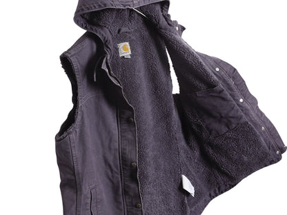 US企画 カーハート ダック パーカー ベスト レディース L / 裏ボア パイル フリース フルジップ フード ワンポイント 前開き 重ね着 廃盤