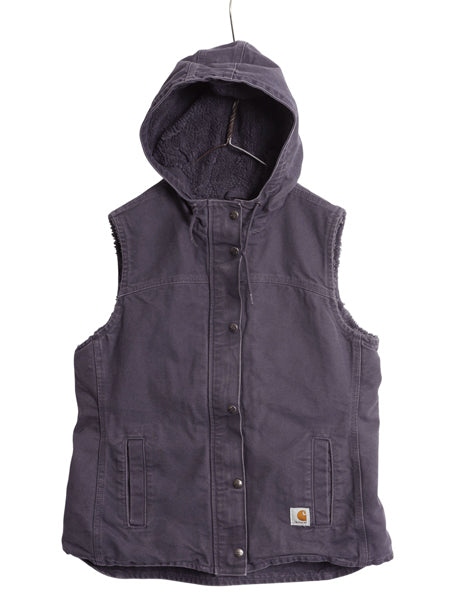 US企画 カーハート ダック パーカー ベスト レディース L / 裏ボア パイル フリース フルジップ フード ワンポイント 前開き 重ね着 廃盤
