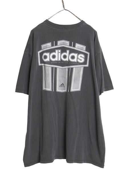 90s USA製 アディダス 両面 プリント Tシャツ メンズ XL / オールド ヘビーウェイト コットン カットソー 3ライン 大きいサイズ ブラック 