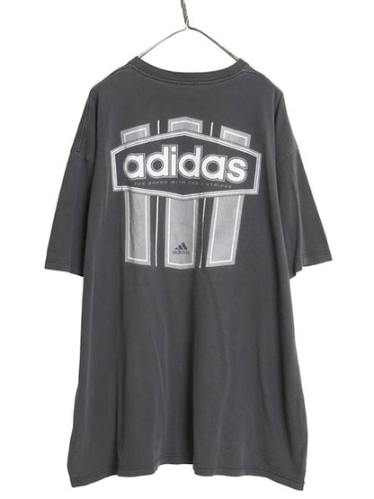 90s USA製 アディダス 両面 プリント Tシャツ メンズ XL / オールド ヘビーウェイト コットン カットソー 3ライン 大きいサイズ ブラック 