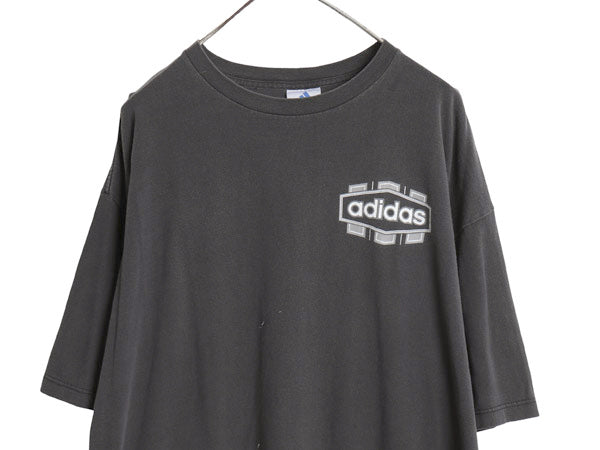 90s USA製 アディダス 両面 プリント Tシャツ メンズ XL / オールド ヘビーウェイト コットン カットソー 3ライン 大きいサイズ ブラック 