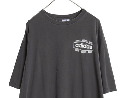 90s USA製 アディダス 両面 プリント Tシャツ メンズ XL / オールド ヘビーウェイト コットン カットソー 3ライン 大きいサイズ ブラック 