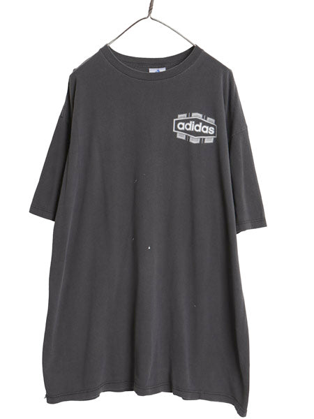 90s USA製 アディダス 両面 プリント Tシャツ メンズ XL / オールド ヘビーウェイト コットン カットソー 3ライン 大きいサイズ ブラック 