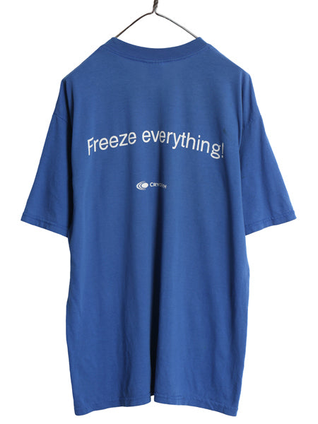 00s 企業 両面 プリント 半袖 Tシャツ メンズ L オールド 当時物 イラスト ロゴ グラフィック メッセージ カットソー クルーネック ブルー