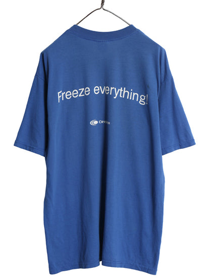 00s 企業 両面 プリント 半袖 Tシャツ メンズ L オールド 当時物 イラスト ロゴ グラフィック メッセージ カットソー クルーネック ブルー