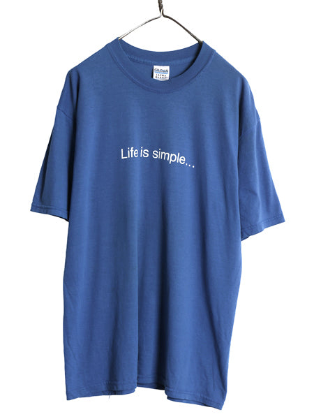 00s 企業 両面 プリント 半袖 Tシャツ メンズ L オールド 当時物 イラスト ロゴ グラフィック メッセージ カットソー クルーネック ブルー