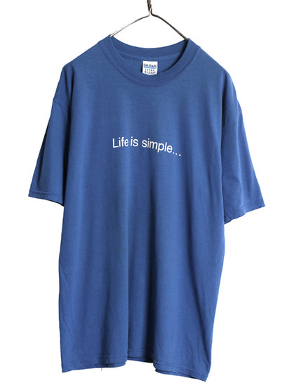 00s 企業 両面 プリント 半袖 Tシャツ メンズ L オールド 当時物 イラスト ロゴ グラフィック メッセージ カットソー クルーネック ブルー