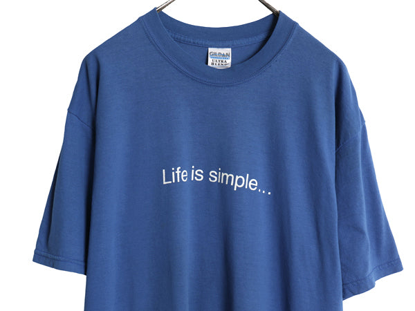 00s 企業 両面 プリント 半袖 Tシャツ メンズ L オールド 当時物 イラスト ロゴ グラフィック メッセージ カットソー クルーネック ブルー